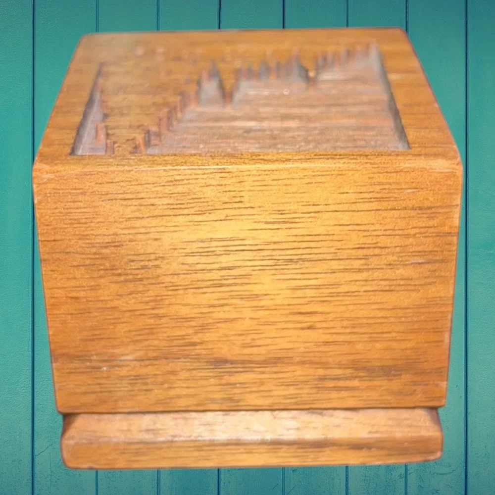 Vtg Genuine American Walnut Wood Roll Stamp Dispenser Carved Pine Tree Fores